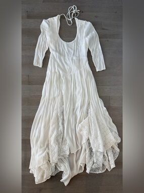 Free People Ivory Lace-Trim Long Sleeve Dress